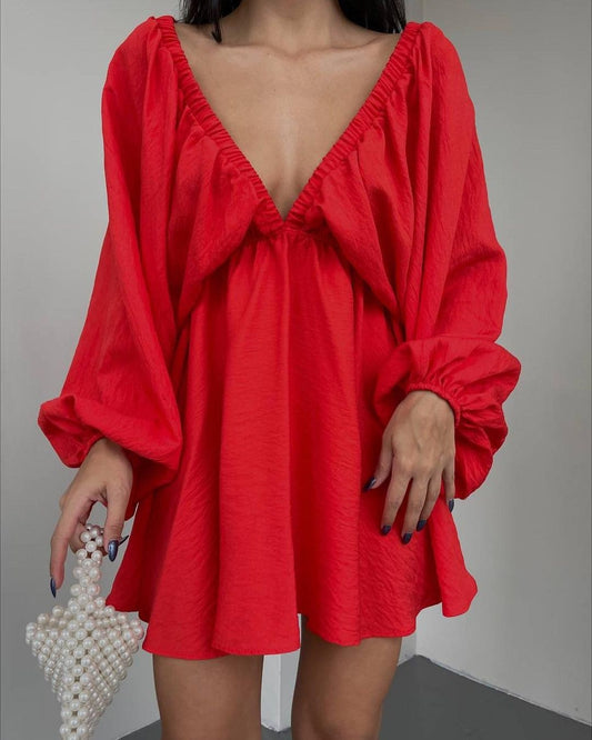 Bohemian Low Cut Loose V-Neck Dress - Top Boho