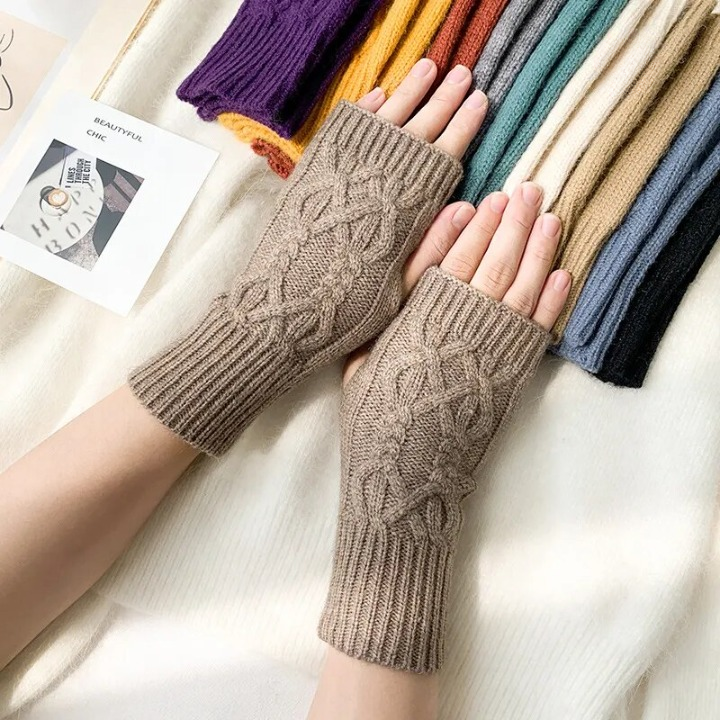 Boho Fingerless Patterned Knitted Gloves - Top Boho
