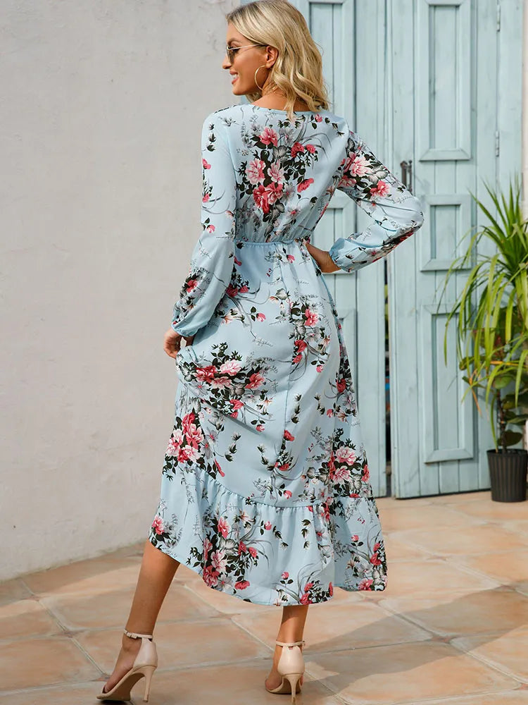 Bohemian Elegant Floral Printed Dress - Top Boho