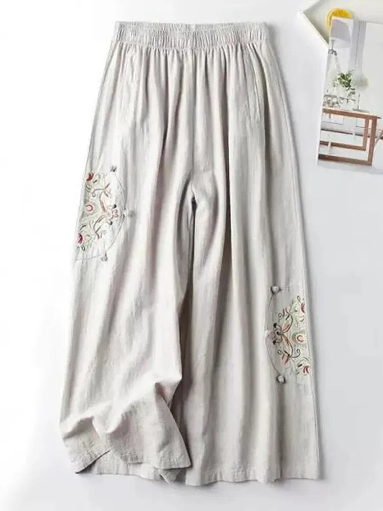 Boho Flower Embroidery Loose Pants - Top Boho
