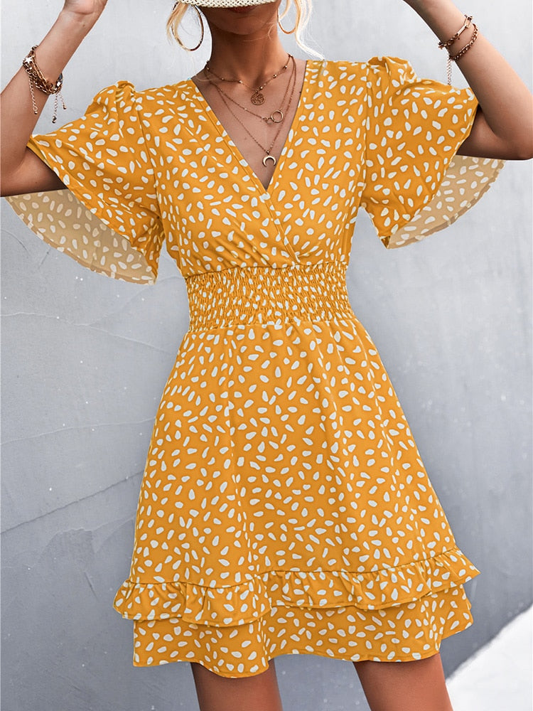 Boho Chic Lotus Leaf Sleeve Dress - Top Boho