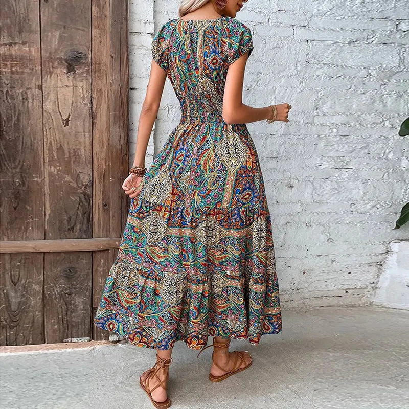 Bohemian Vintage Print Maxi Dress - Top Boho
