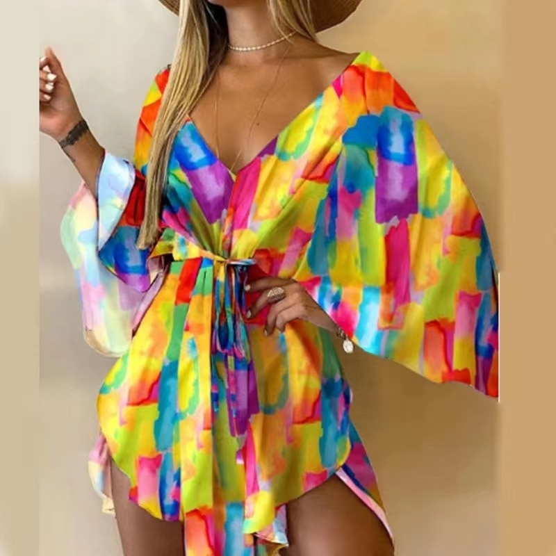 Elegant Bohemian Lace-up Loose Dress - Top Boho