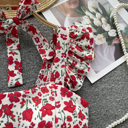 Bohemian Floral Print Ruffled Camisole Top