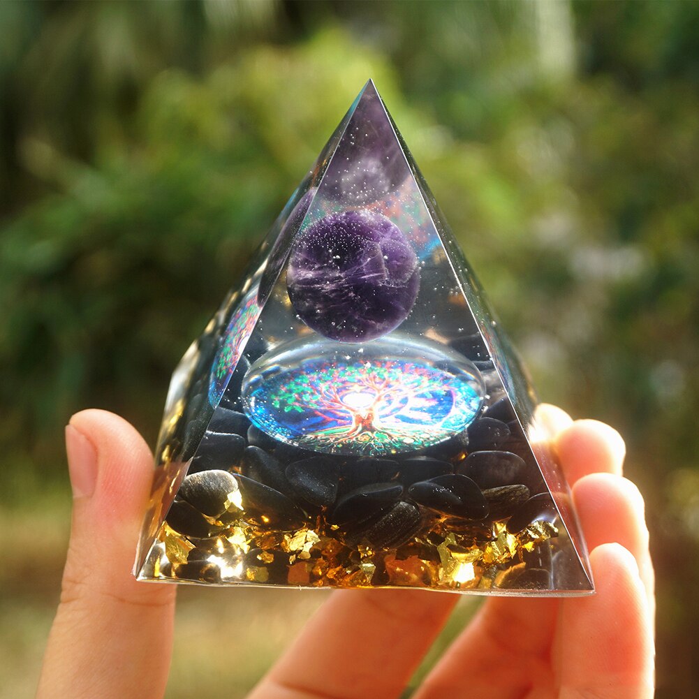 Orgonite Pyramid Reiki Amethyst Ball Energy Healing Crystals - Top Boho