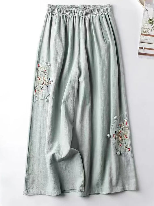 Boho Flower Embroidery Loose Pants - Top Boho