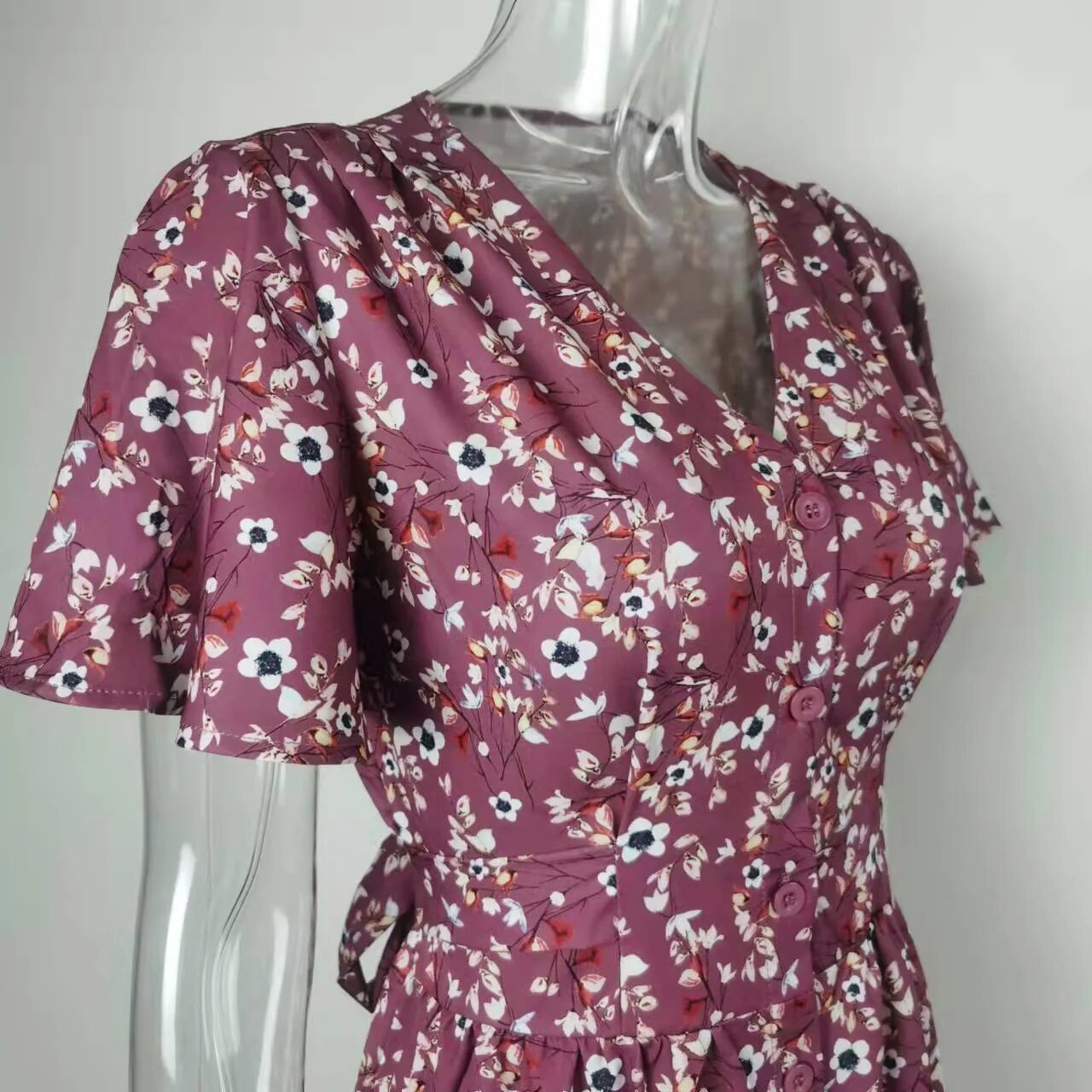 Bohemian Floral Flare Sleeve Dress - Top Boho