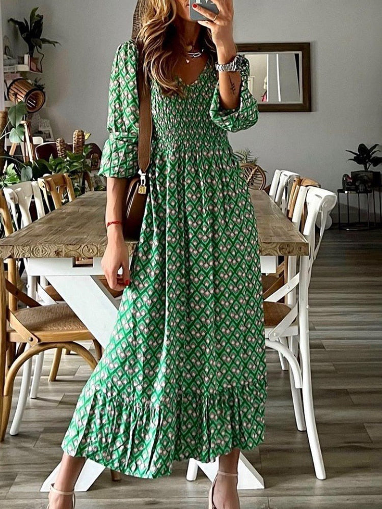 Bohemian Elegant Ruffle Maxi Dress