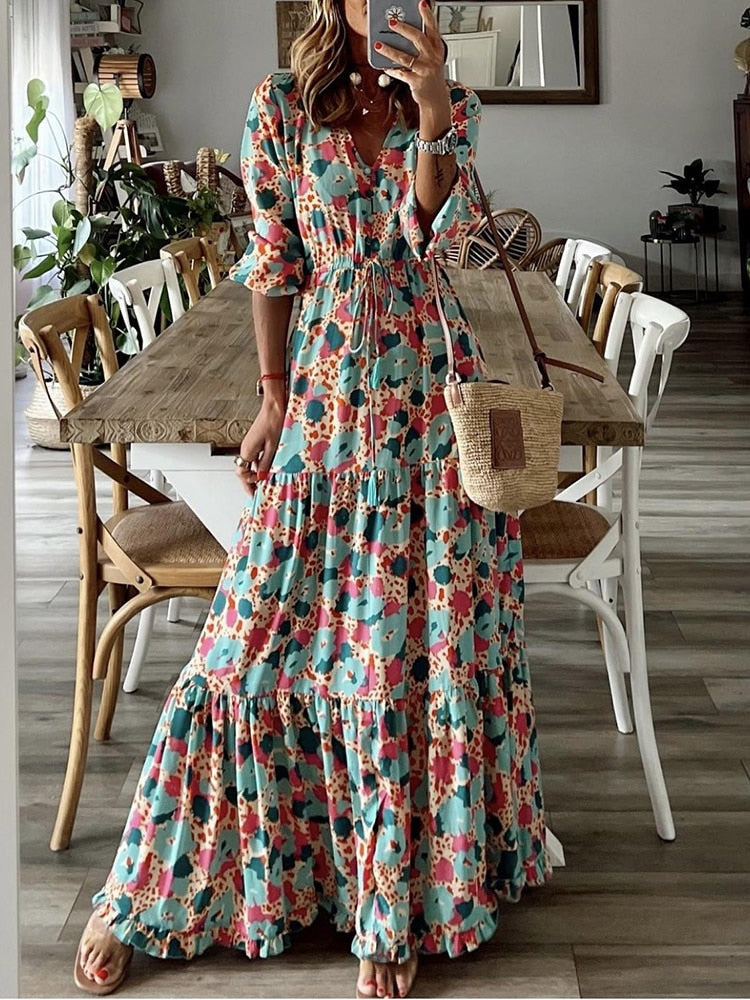 Bohemian Elegant Ruffle Maxi Dress