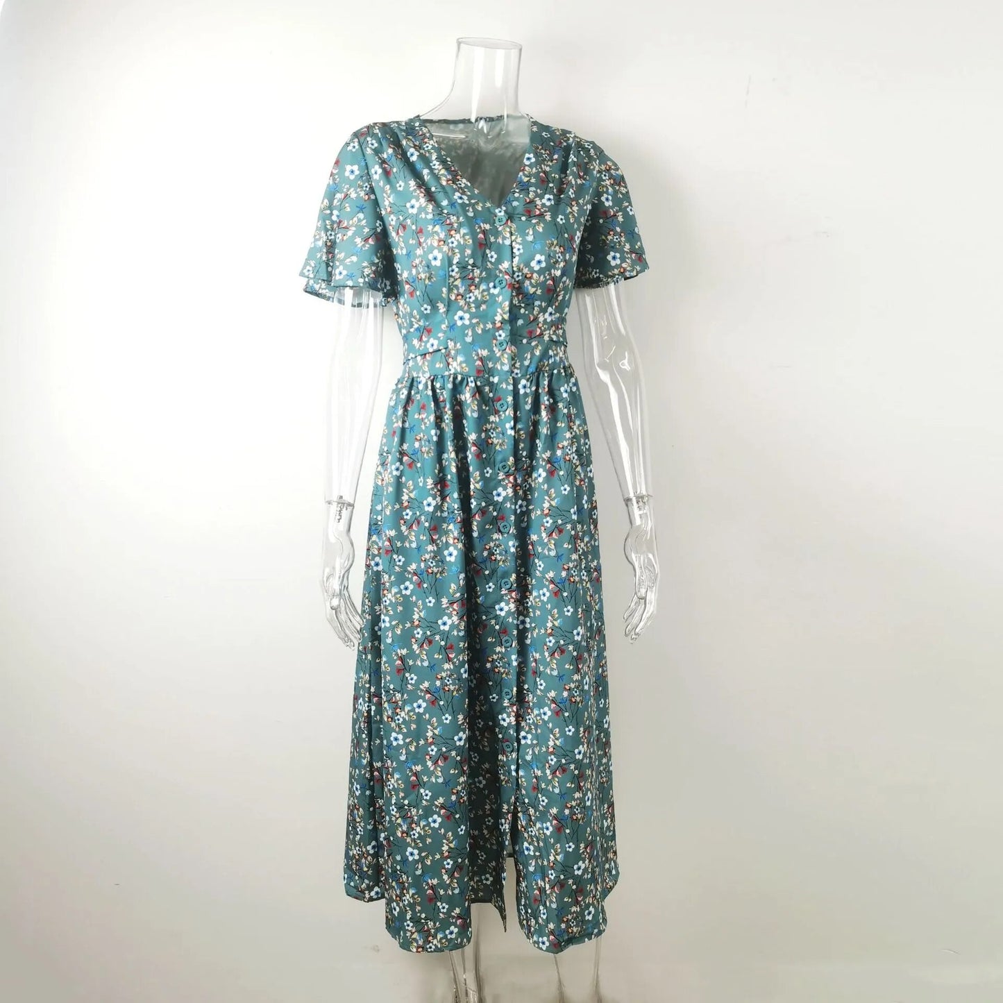 Bohemian Floral Flare Sleeve Dress