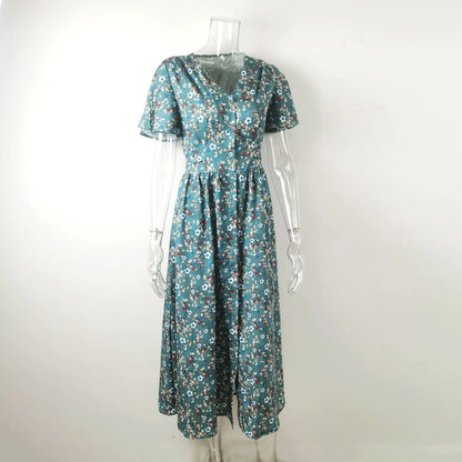 Bohemian Floral Flare Sleeve Dress