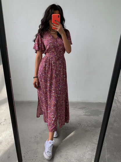 Bohemian Floral Flare Sleeve Dress
