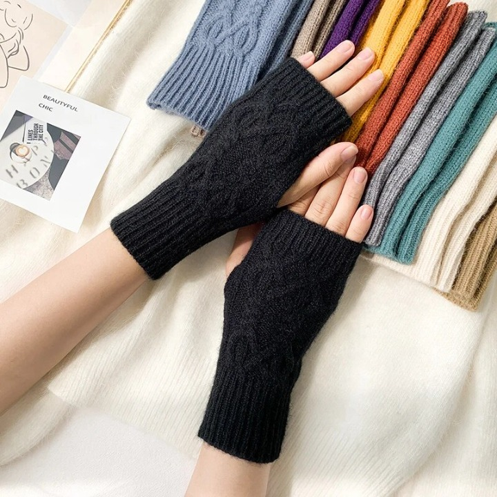 Boho Fingerless Patterned Knitted Gloves - Top Boho