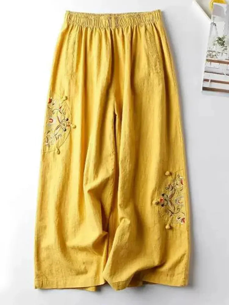 Boho Flower Embroidery Loose Pants - Top Boho