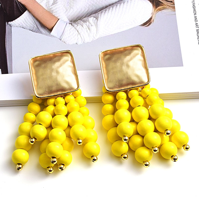 Statement Wooden Bead Drop Earrings - Top Boho