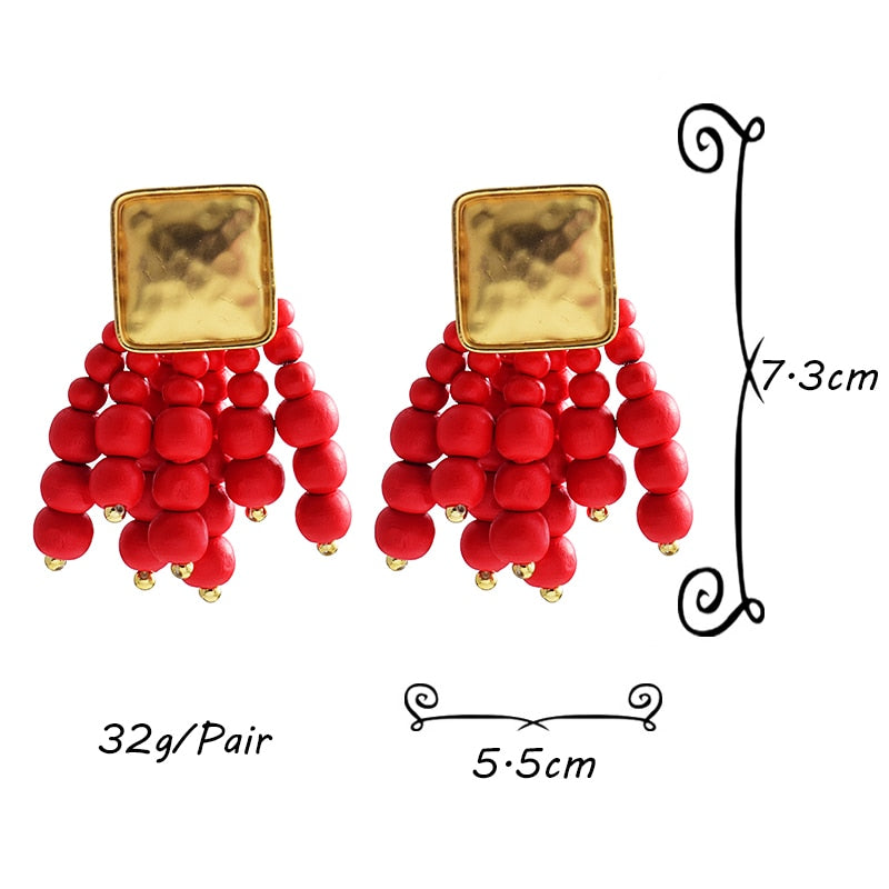 Statement Wooden Bead Drop Earrings - Top Boho