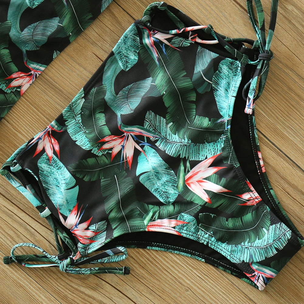 Floral Boho High Waist Bikini Set - Top Boho