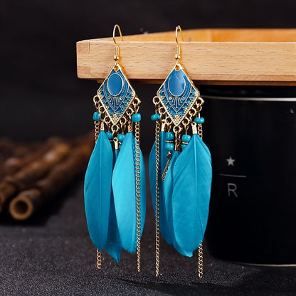 Boho Long Feather Dangle Earrings - Top Boho