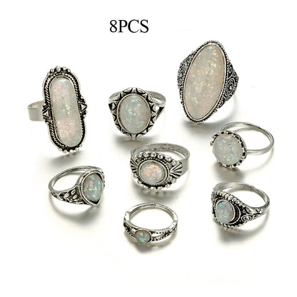 Opal Crystal Stone Ring Set