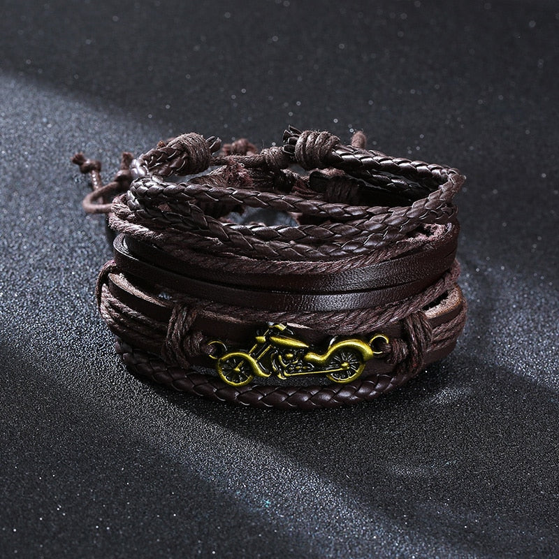 Boho Braided Wrap Leather Wristbands Set