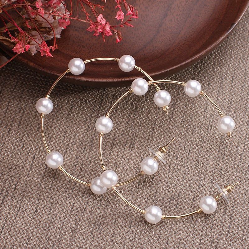 Boho Large Pearl Hoop Earrings