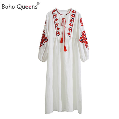 Boho Floral Embroidery Beach Dress