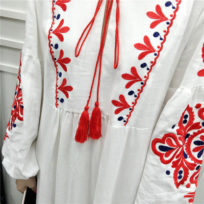 Boho Floral Embroidery Beach Dress