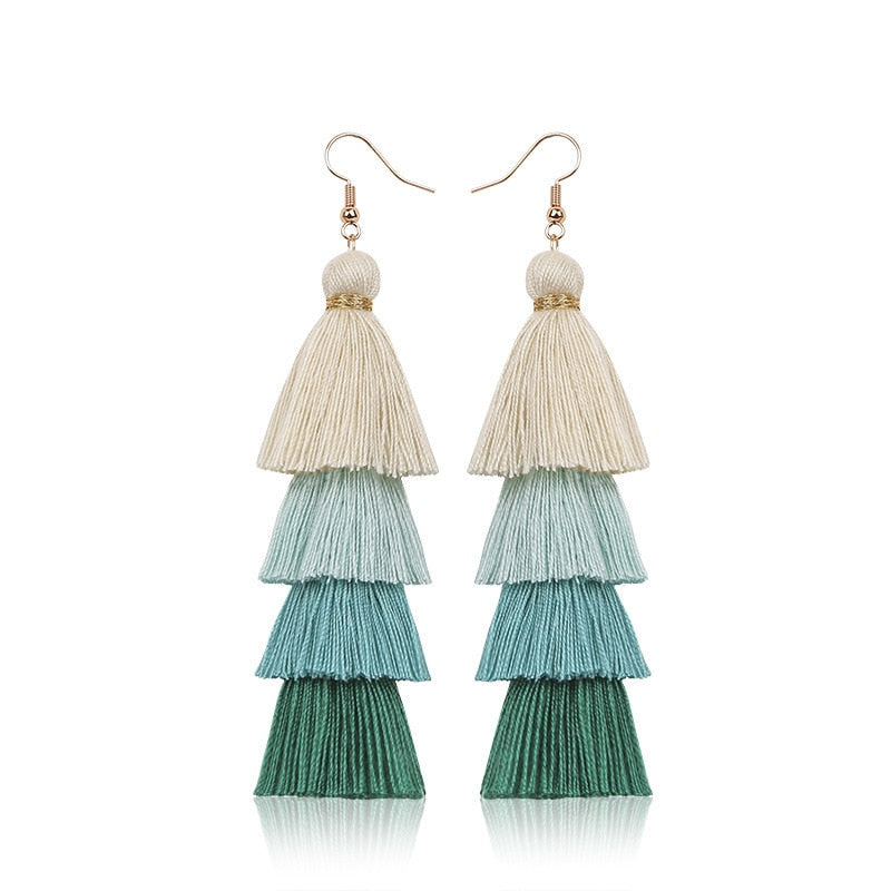 Boho Layered Multi Colour Cotton Tassel Earrings - Top Boho