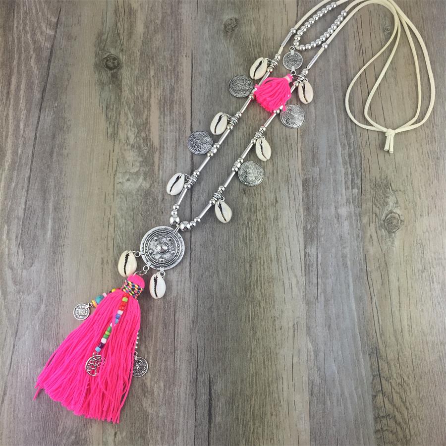 Boho Leather Necklace With Long Tassel