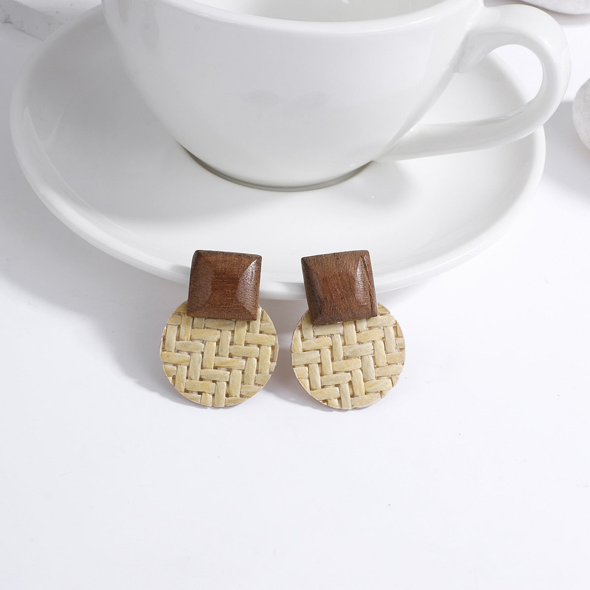 Handmade Rattan Wooden Drop Earrings - Top Boho