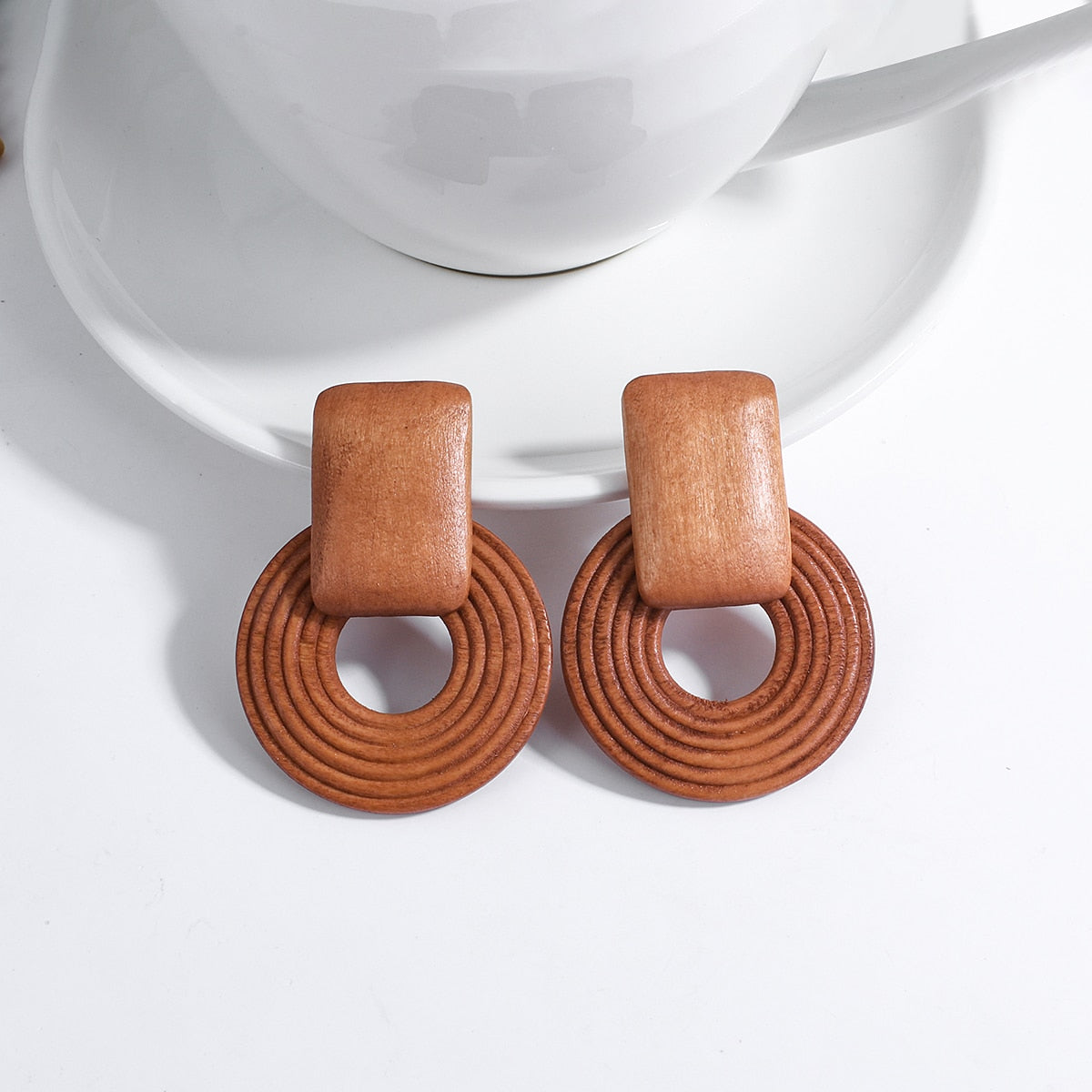Handmade Rattan Wooden Drop Earrings - Top Boho