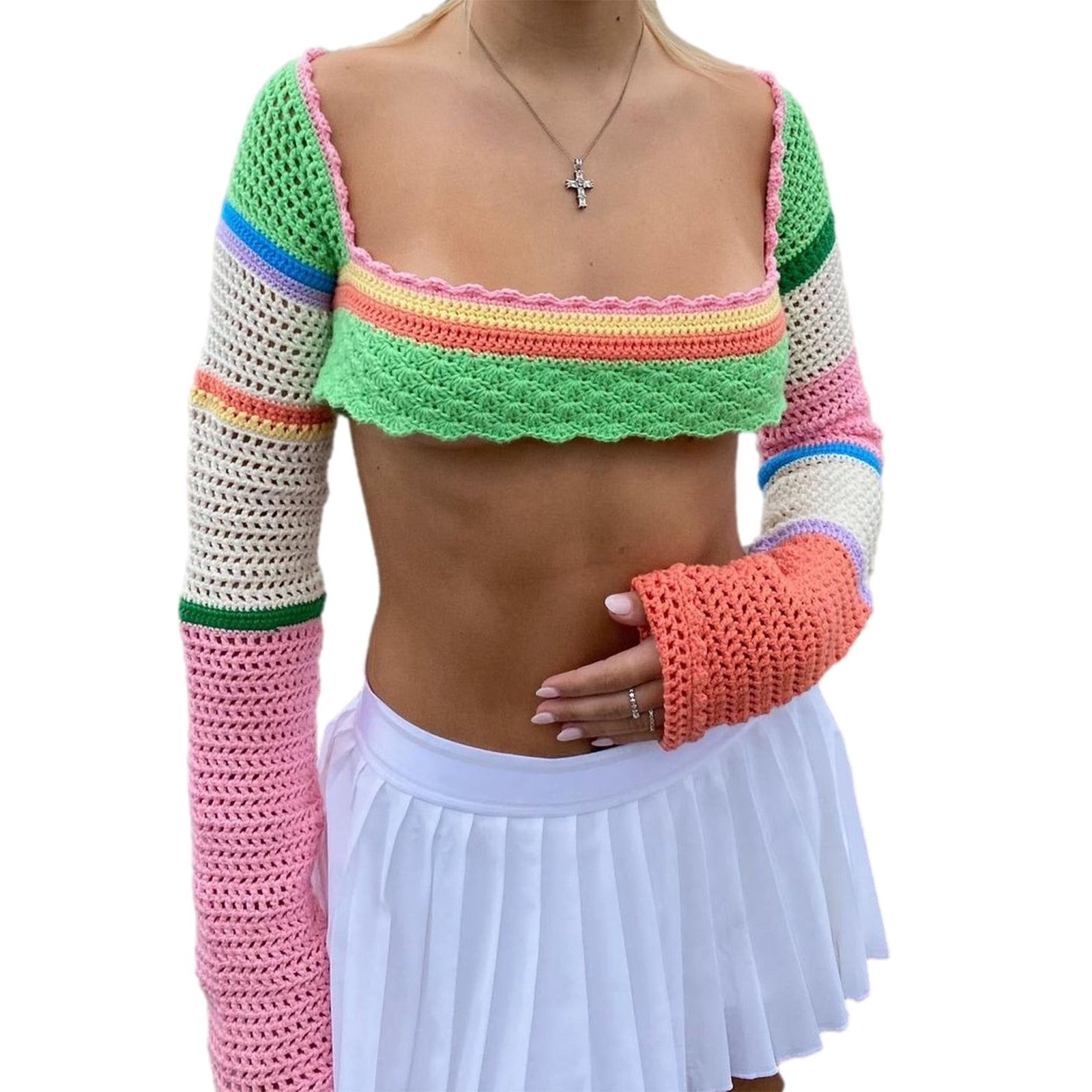 Knitted Crochet Sweater Crop Top - Top Boho