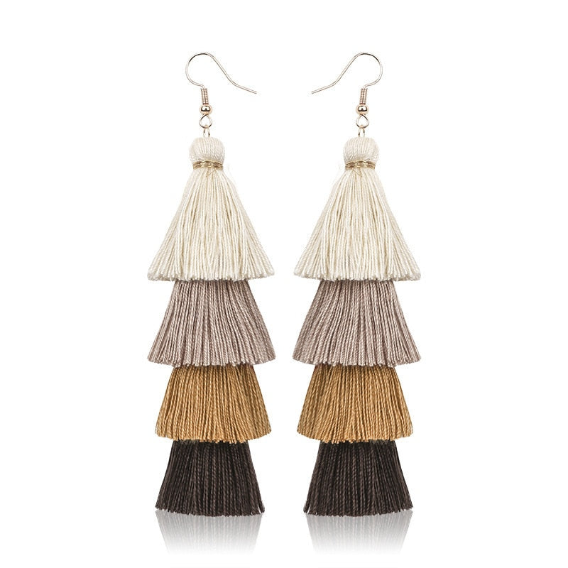 Boho Layered Multi Colour Cotton Tassel Earrings - Top Boho