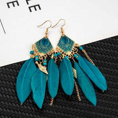 Boho Long Feather Dangle Earrings - Top Boho
