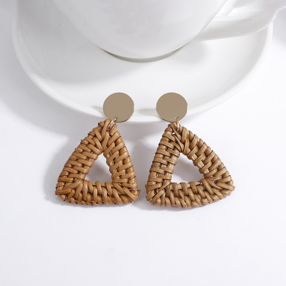 Handmade Rattan Wooden Drop Earrings - Top Boho