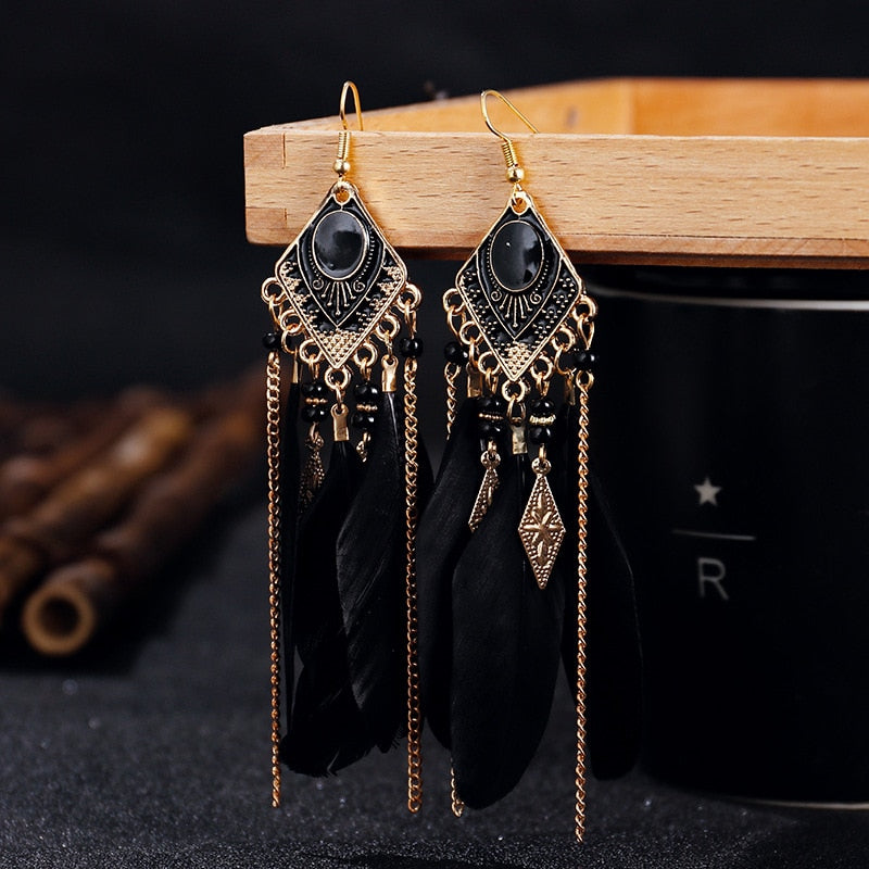 Boho Long Feather Dangle Earrings - Top Boho