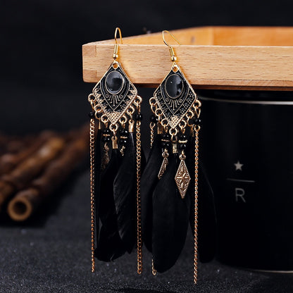 Boho Long Feather Dangle Earrings - Top Boho
