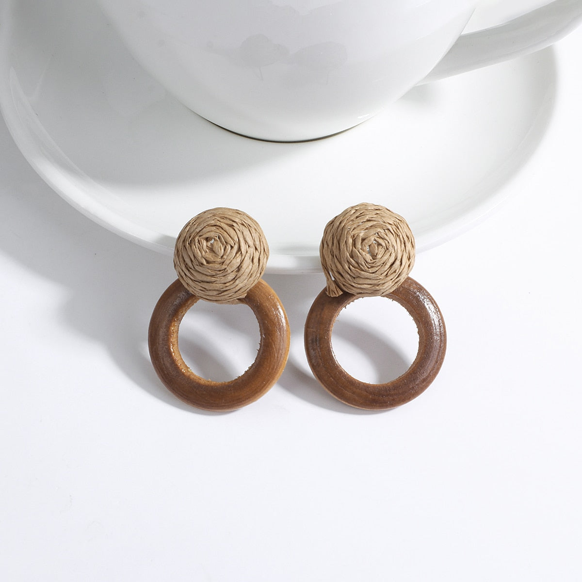 Handmade Rattan Wooden Drop Earrings - Top Boho