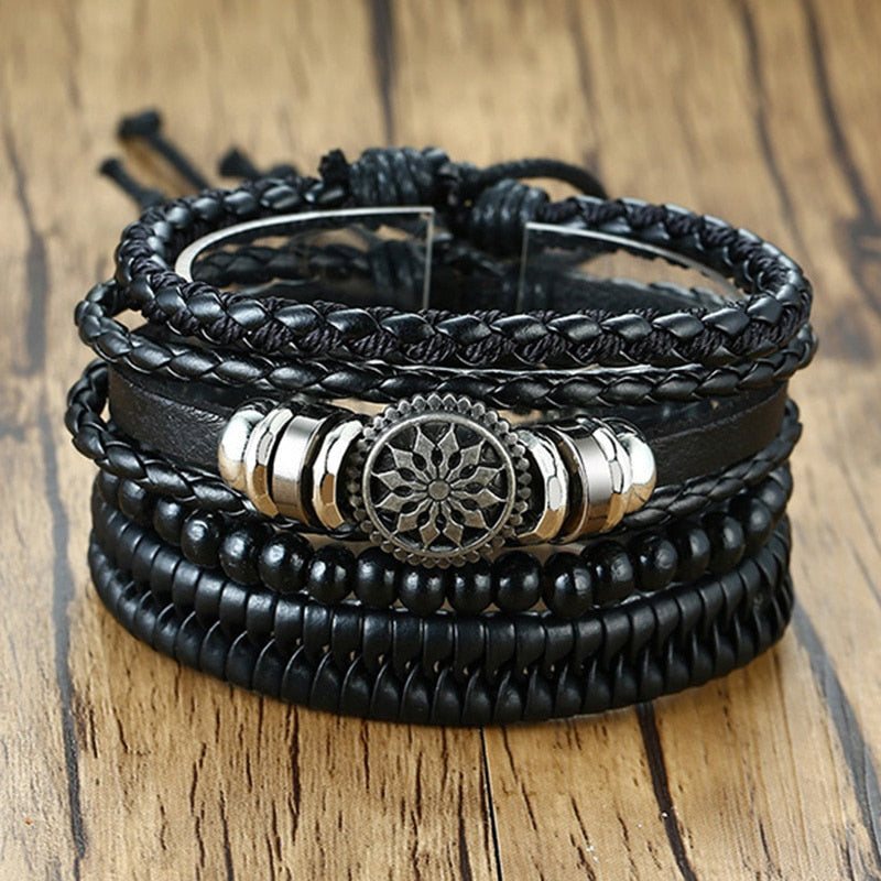 Boho Braided Wrap Leather Wristbands Set - Top Boho