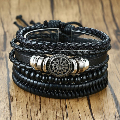 Boho Braided Wrap Leather Wristbands Set - Top Boho
