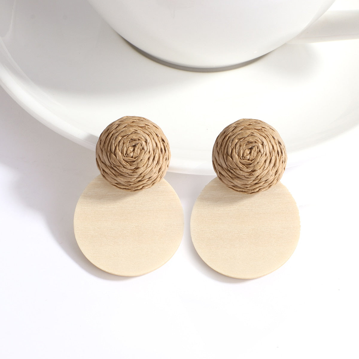 Handmade Rattan Wooden Drop Earrings - Top Boho
