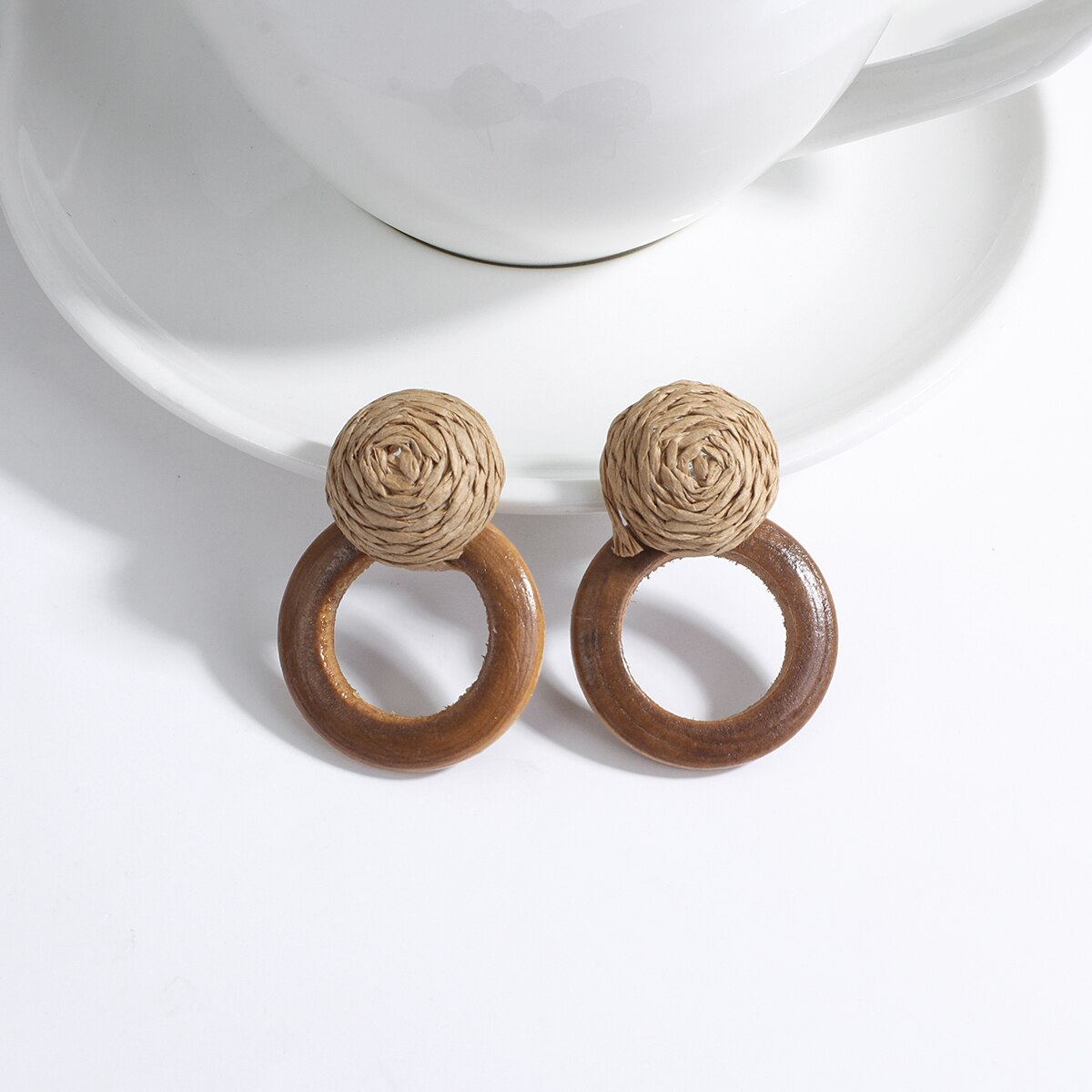 Handmade Rattan Wooden Drop Earrings - Top Boho
