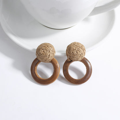 Handmade Rattan Wooden Drop Earrings - Top Boho