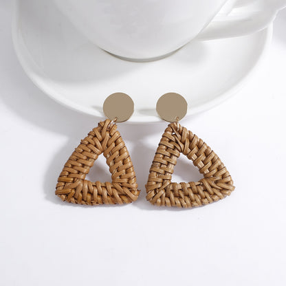 Handmade Rattan Wooden Drop Earrings - Top Boho