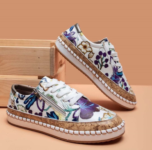 Bohemian Floral Printed Lace Up Shoes - Top Boho