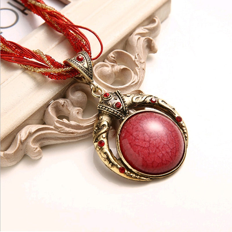 Boho Stone Pendant with Multilayer Beads