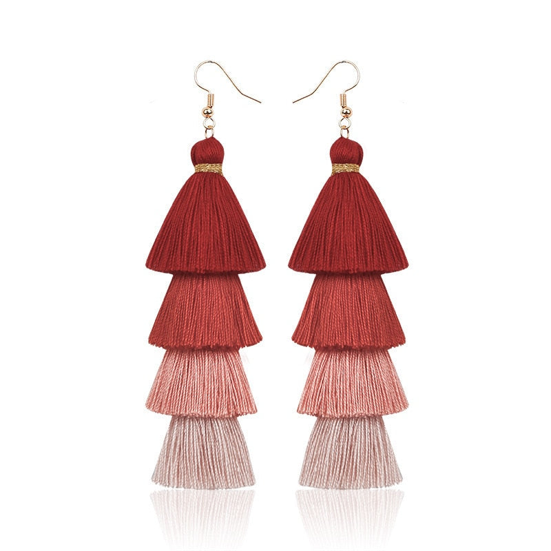 Boho Layered Multi Colour Cotton Tassel Earrings - Top Boho
