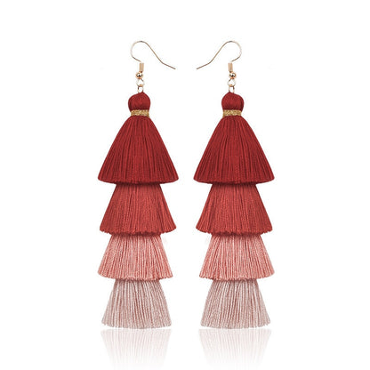 Boho Layered Multi Colour Cotton Tassel Earrings - Top Boho