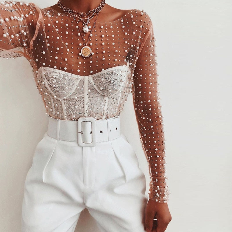 Boho Chic Pearl Mesh Top – Top Boho