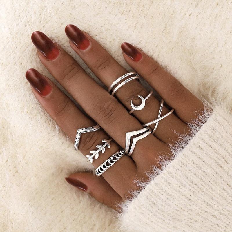 Boho Moon Crescent Ring Set 7/pcs - Top Boho
